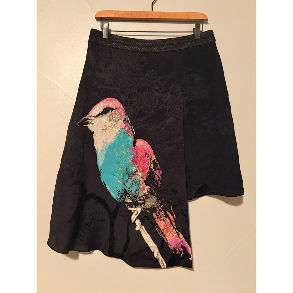 Leifsdottir for Anthropologie Watercolor Bird Print Asymmetrical Silk Skirt SZ 8 - Picture 8 of 8